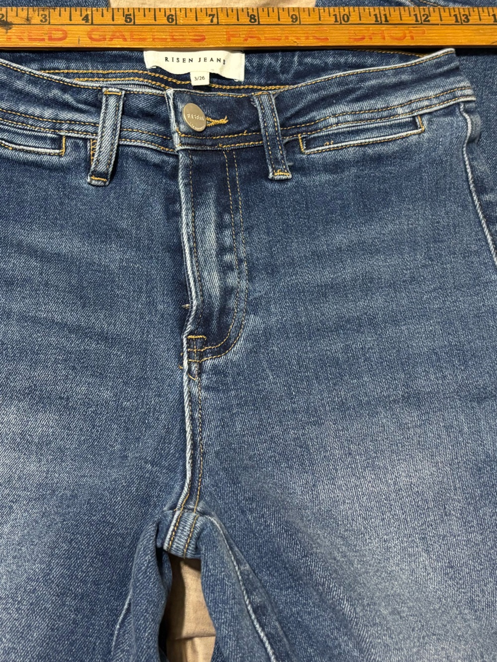 Risen Hi Rise Wide Leg Crop Stretch Jeans in Dark Denim Blue Wash Retro - Picture 7 of 9
